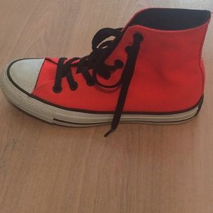 Bright orange red converse high tops